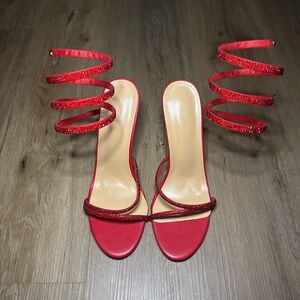 Elegant Red Spiral Strap Heels